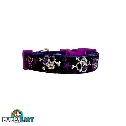 Skulls & Stars Dog Collar - Hand Made by The Bark Side - TBSSKUSMLPNK