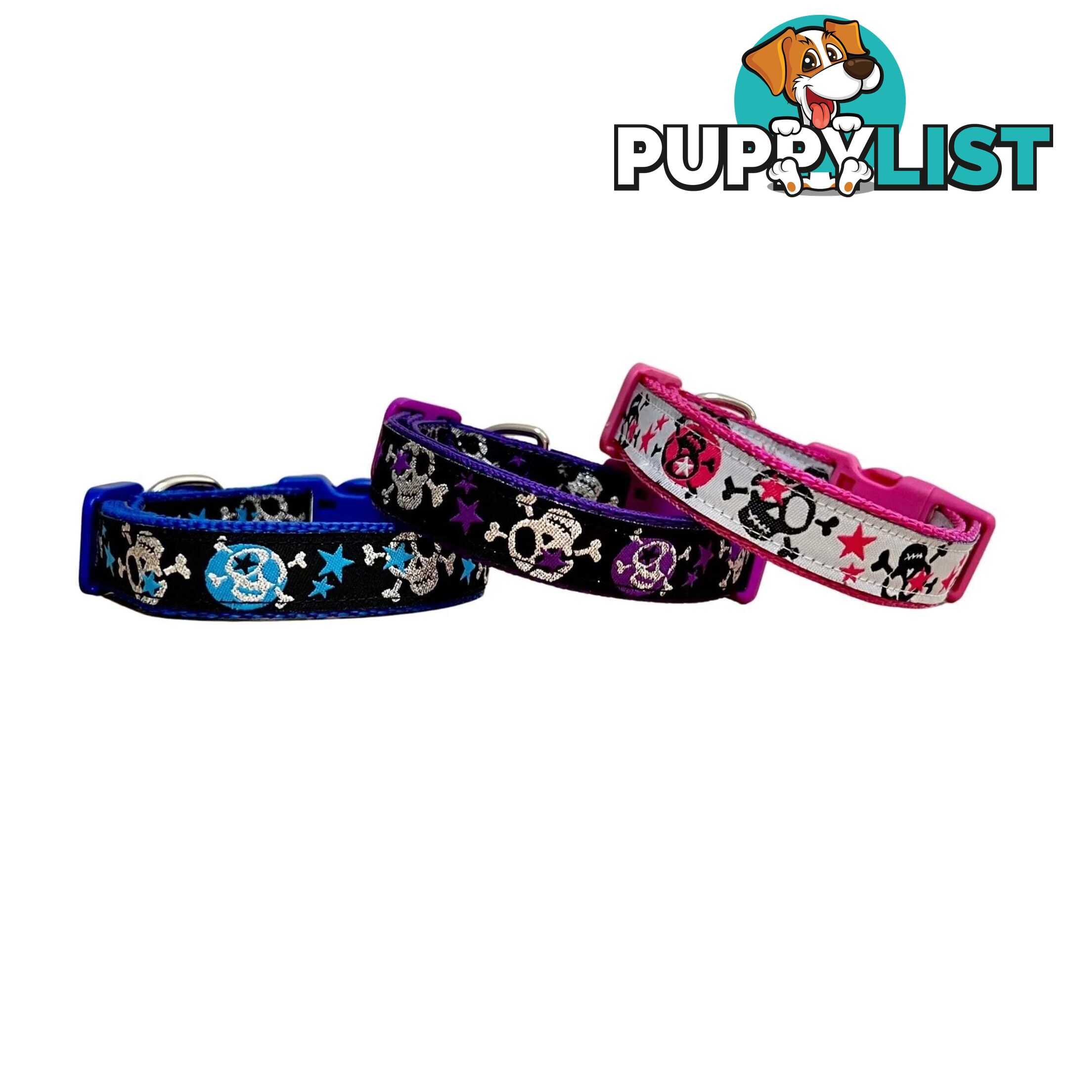Skulls & Stars Dog Collar - Hand Made by The Bark Side - TBSSKUSMLPNK