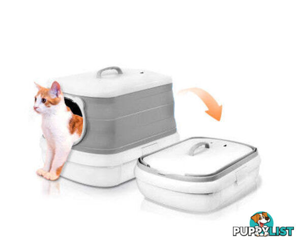 Large Foldable Plastic Cat Litter Box - Easy Cleaning - V488-PCFCB-BU