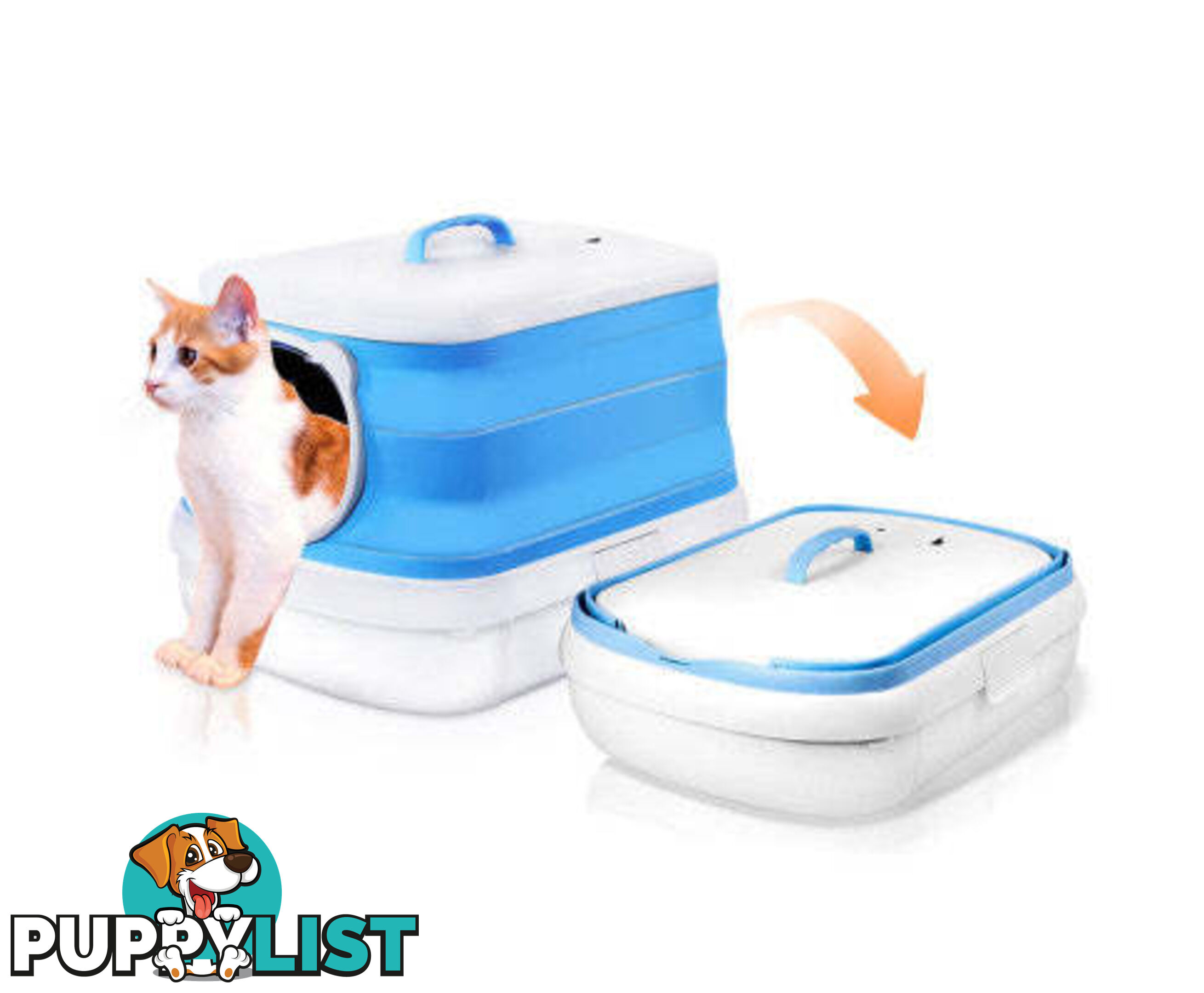 Large Foldable Plastic Cat Litter Box - Easy Cleaning - V488-PCFCB-BU