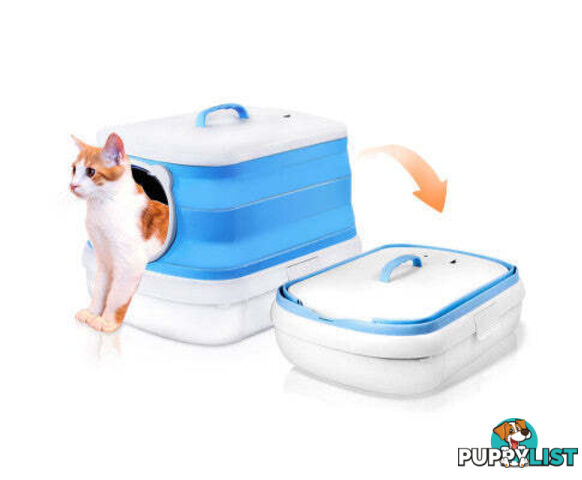 Large Foldable Plastic Cat Litter Box - Easy Cleaning - V488-PCFCB-BU