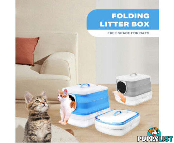 Large Foldable Plastic Cat Litter Box - Easy Cleaning - V488-PCFCB-BU