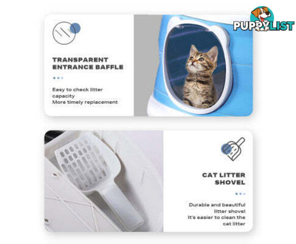 Large Foldable Plastic Cat Litter Box - Easy Cleaning - V488-PCFCB-BU