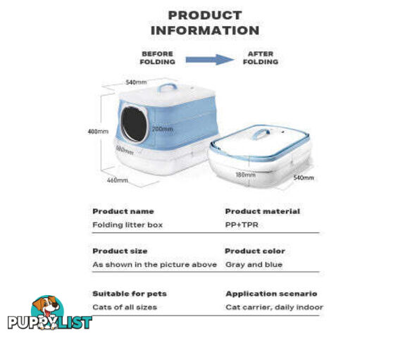 Large Foldable Plastic Cat Litter Box - Easy Cleaning - V488-PCFCB-BU