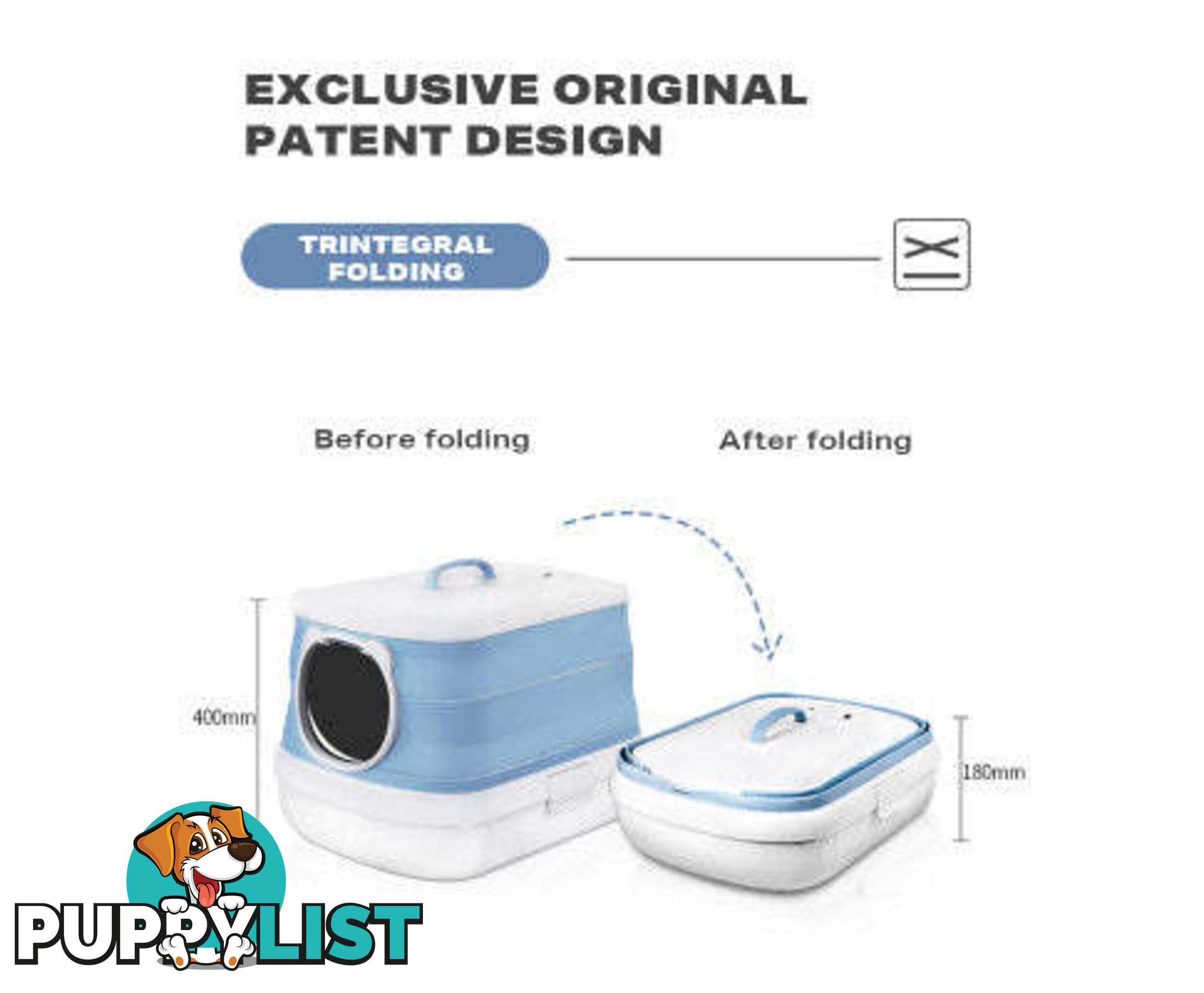Large Foldable Plastic Cat Litter Box - Easy Cleaning - V488-PCFCB-BU