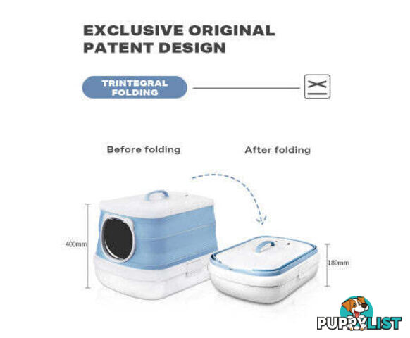 Large Foldable Plastic Cat Litter Box - Easy Cleaning - V488-PCFCB-BU