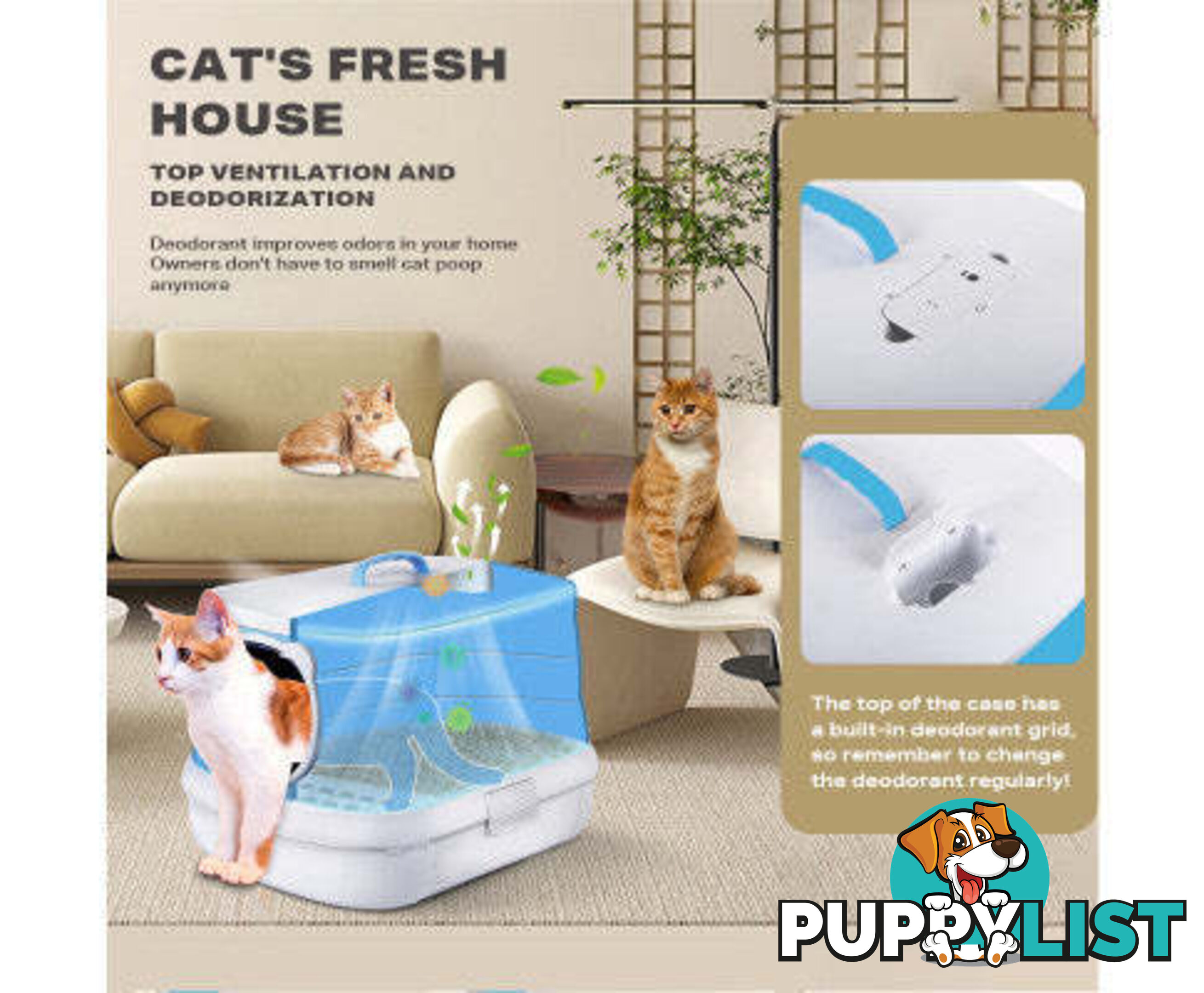 Large Foldable Plastic Cat Litter Box - Easy Cleaning - V488-PCFCB-BU