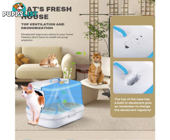 Large Foldable Plastic Cat Litter Box - Easy Cleaning - V488-PCFCB-BU