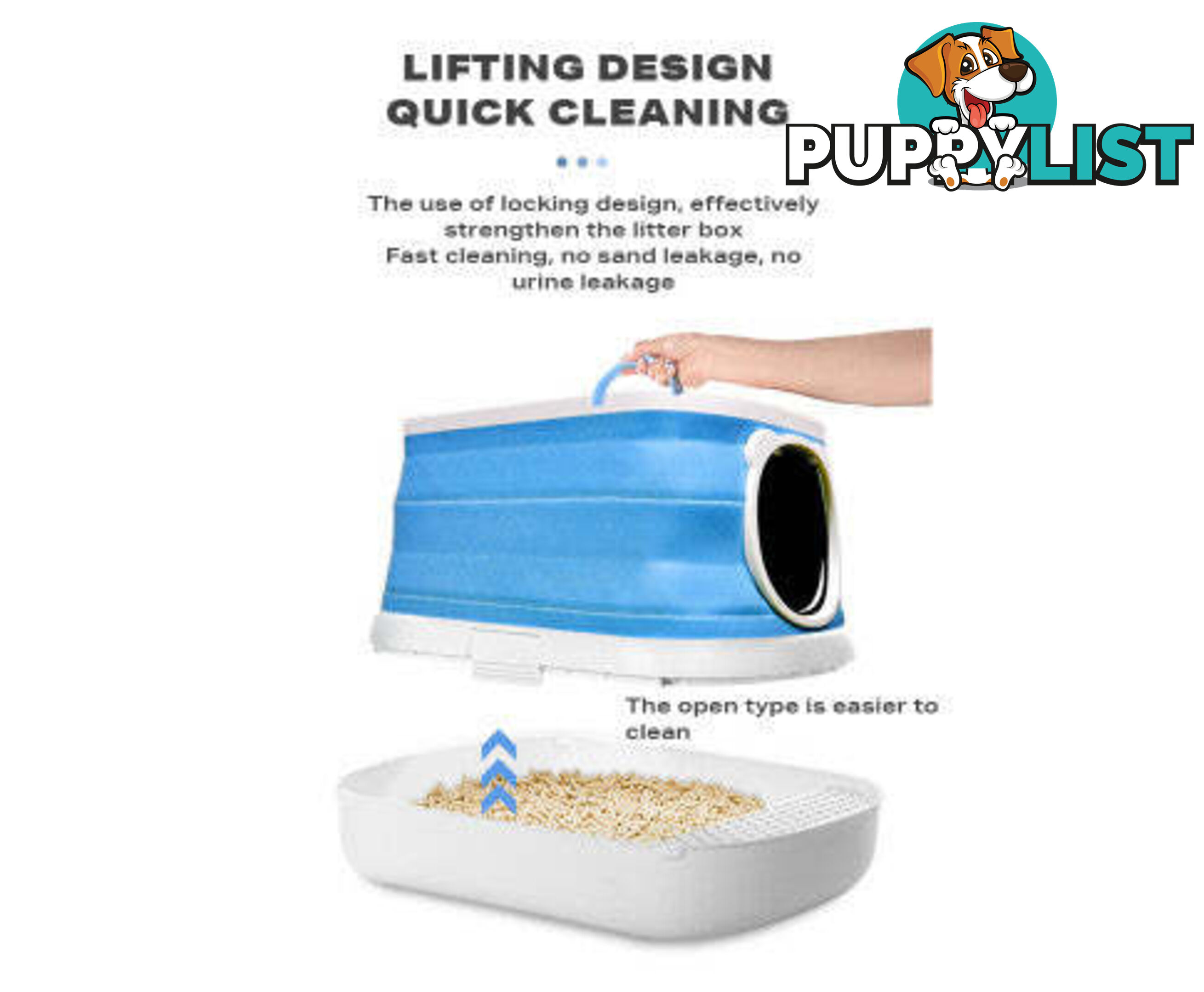 Large Foldable Plastic Cat Litter Box - Easy Cleaning - V488-PCFCB-BU