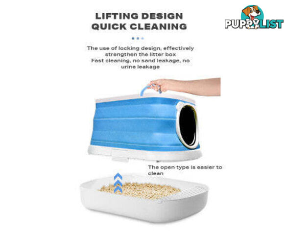 Large Foldable Plastic Cat Litter Box - Easy Cleaning - V488-PCFCB-BU
