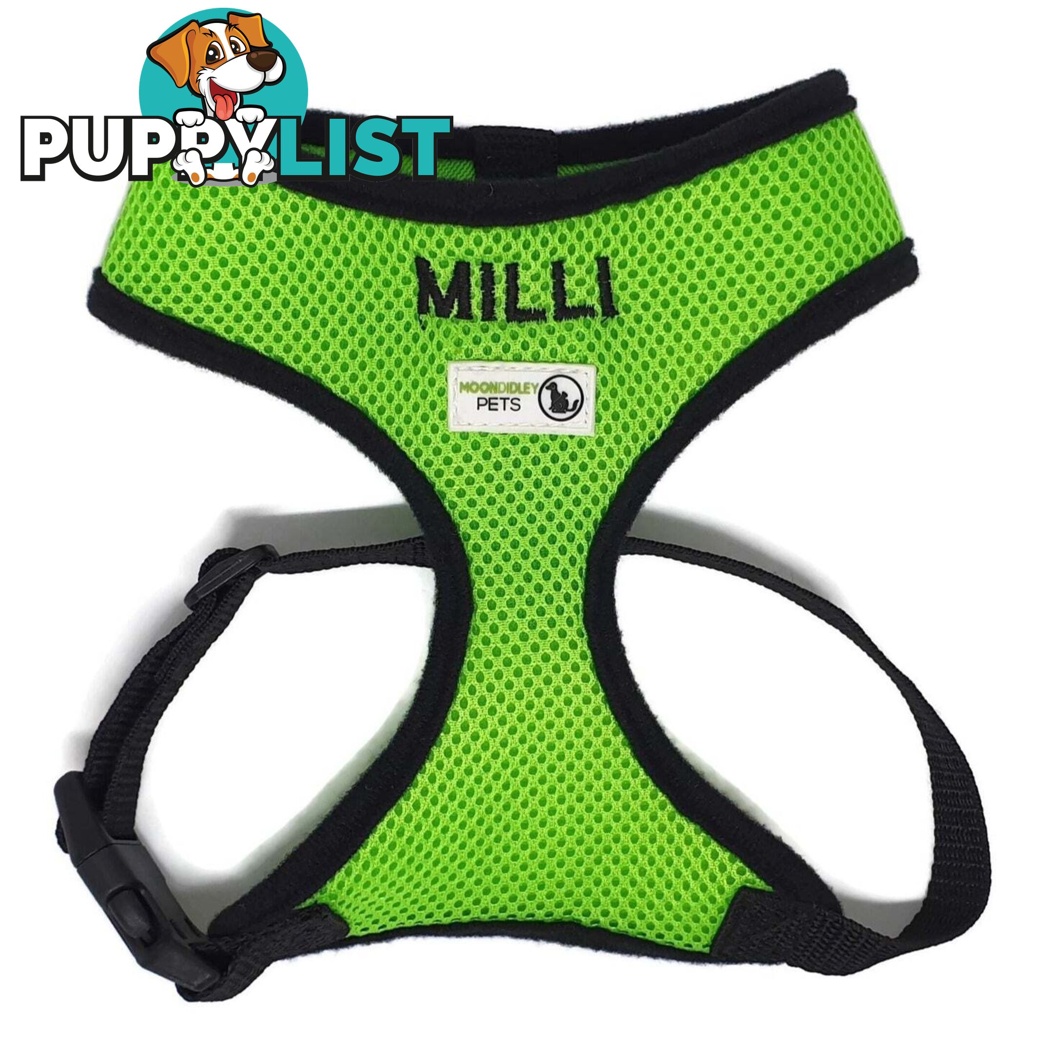 Doggie ID Harness Soft Air Mesh Personalised Embroidered - GC-HAR-ID-GRN-S