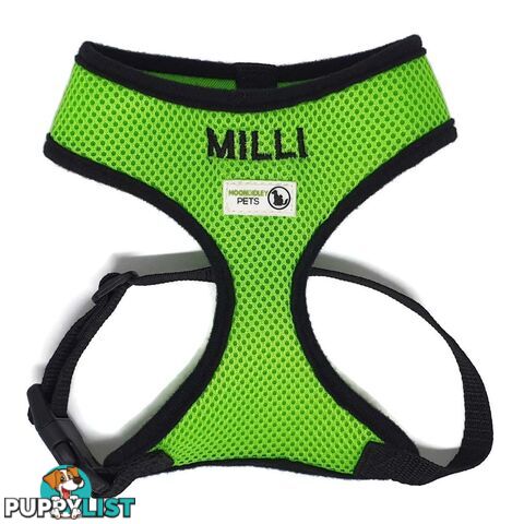 Doggie ID Harness Soft Air Mesh Personalised Embroidered - GC-HAR-ID-GRN-S
