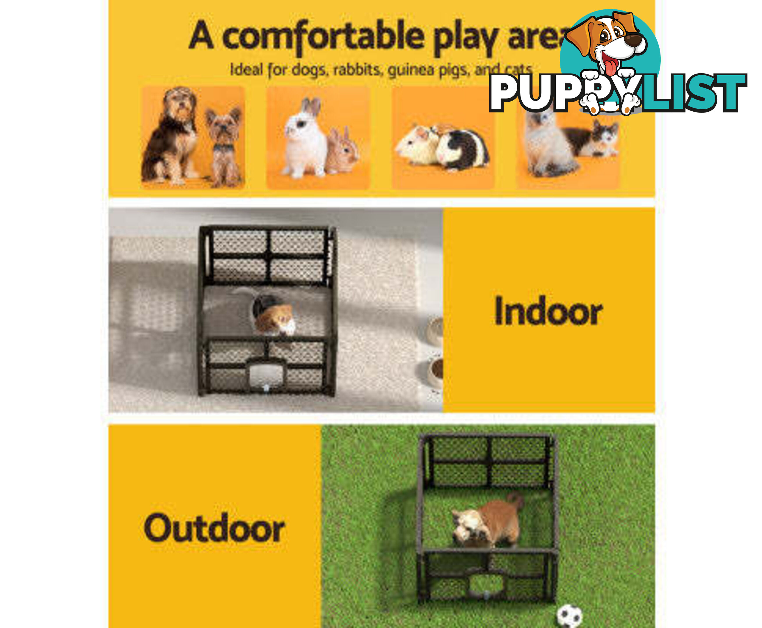 i.Pet Pet Dog Playpen Enclosure Panel Fence Puppy Cage Plastic Play Pen Foldable - PET-DOGPLAYPEN-PL-8-BR