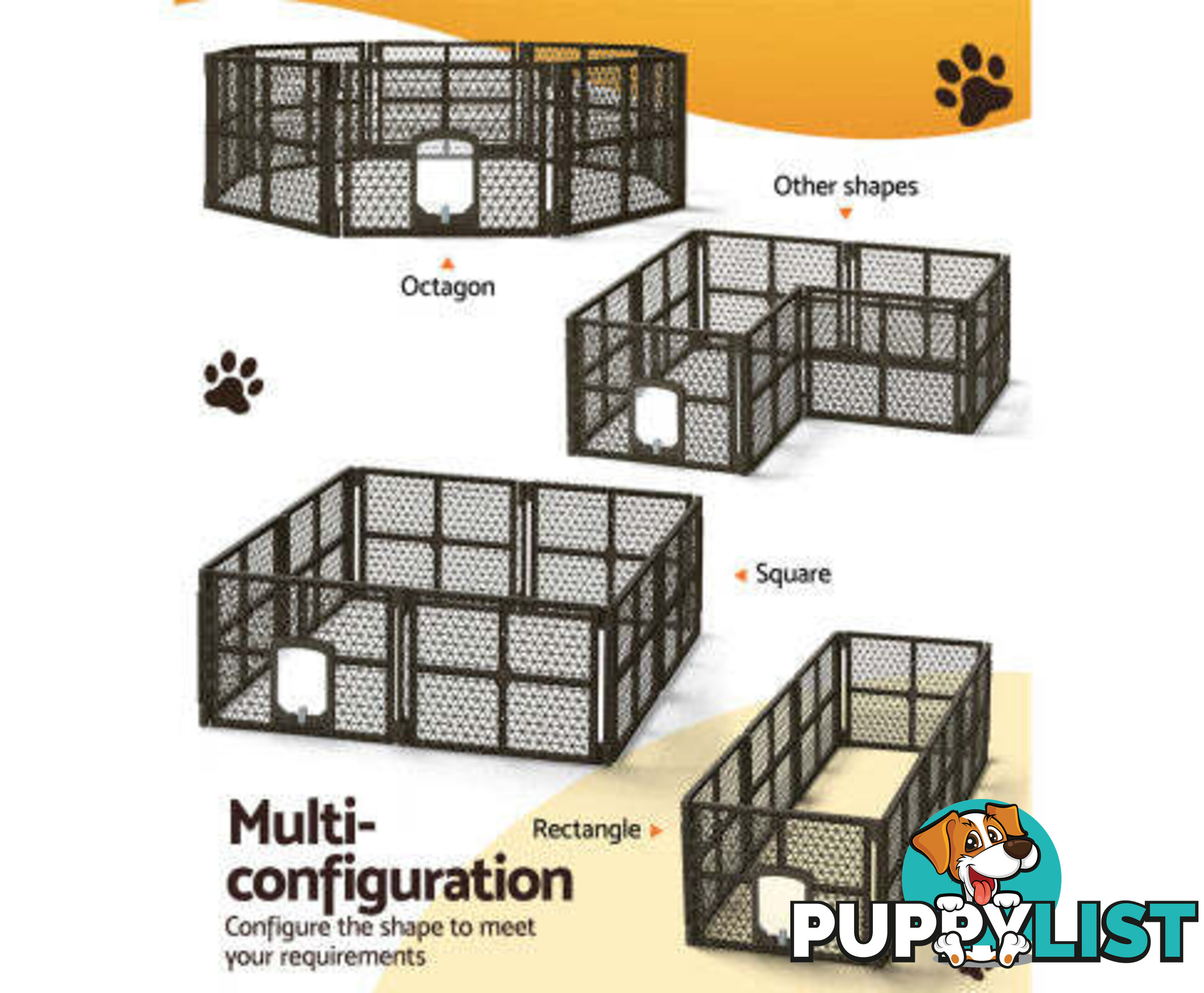 i.Pet Pet Dog Playpen Enclosure Panel Fence Puppy Cage Plastic Play Pen Foldable - PET-DOGPLAYPEN-PL-8-BR