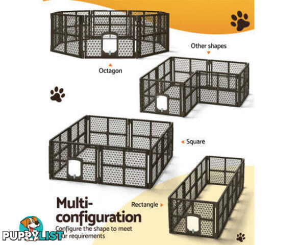 i.Pet Pet Dog Playpen Enclosure Panel Fence Puppy Cage Plastic Play Pen Foldable - PET-DOGPLAYPEN-PL-8-BR