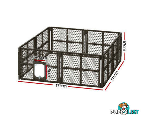 i.Pet Pet Dog Playpen Enclosure Panel Fence Puppy Cage Plastic Play Pen Foldable - PET-DOGPLAYPEN-PL-8-BR