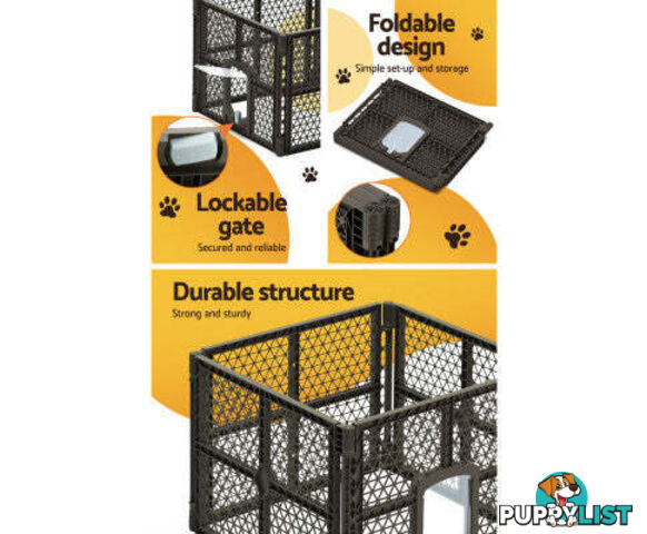 i.Pet Pet Dog Playpen Enclosure Panel Fence Puppy Cage Plastic Play Pen Foldable - PET-DOGPLAYPEN-PL-8-BR