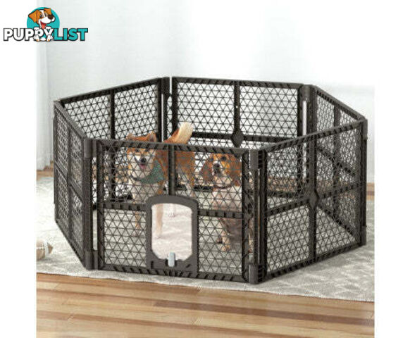 i.Pet Pet Dog Playpen Enclosure Panel Fence Puppy Cage Plastic Play Pen Foldable - PET-DOGPLAYPEN-PL-8-BR
