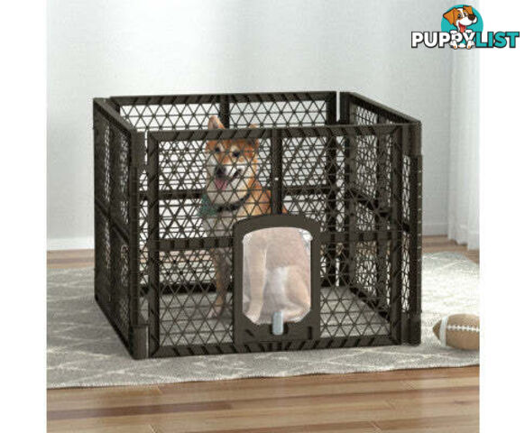 i.Pet Pet Dog Playpen Enclosure Panel Fence Puppy Cage Plastic Play Pen Foldable - PET-DOGPLAYPEN-PL-8-BR