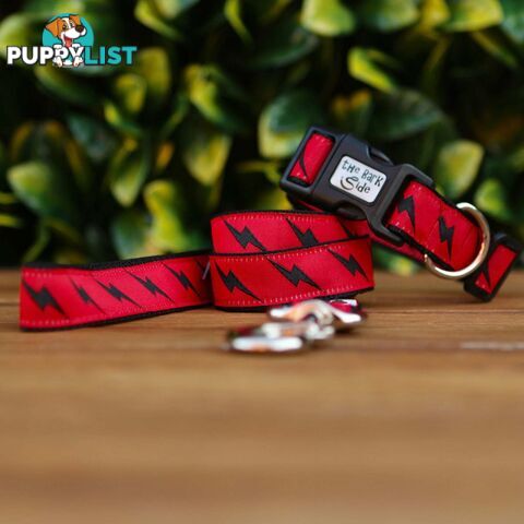 Lightning Bolt Dog Collar - Hand Made by The Bark Side - TBSLIGLBLK