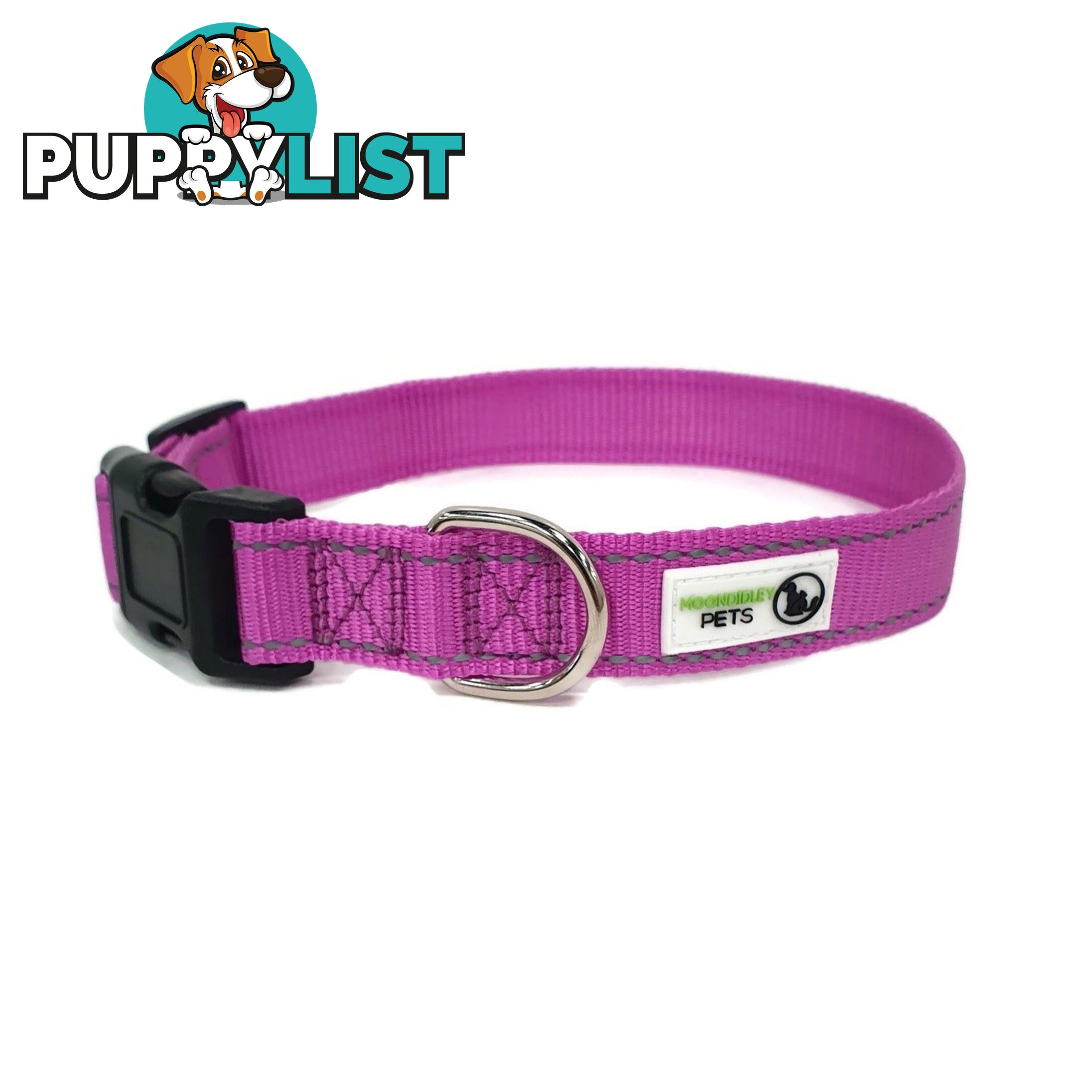 Nylon w/Reflective Stitching Dog Collar - Moondidley Pets - MDPCOLREFMTUR