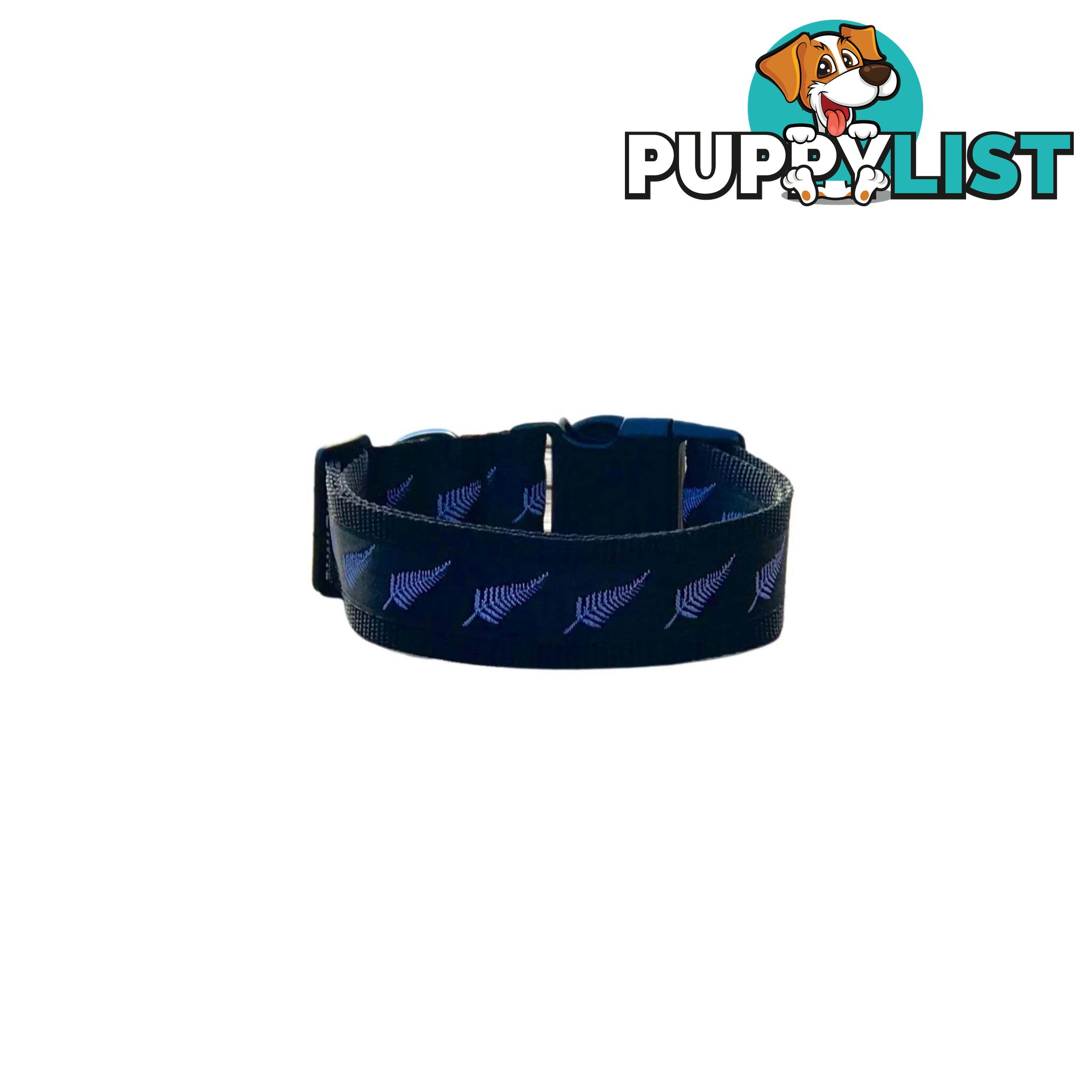 Silver Ferns Dog Collar - New Zealand - Hand Made by The Bark Side - TBSSILSML