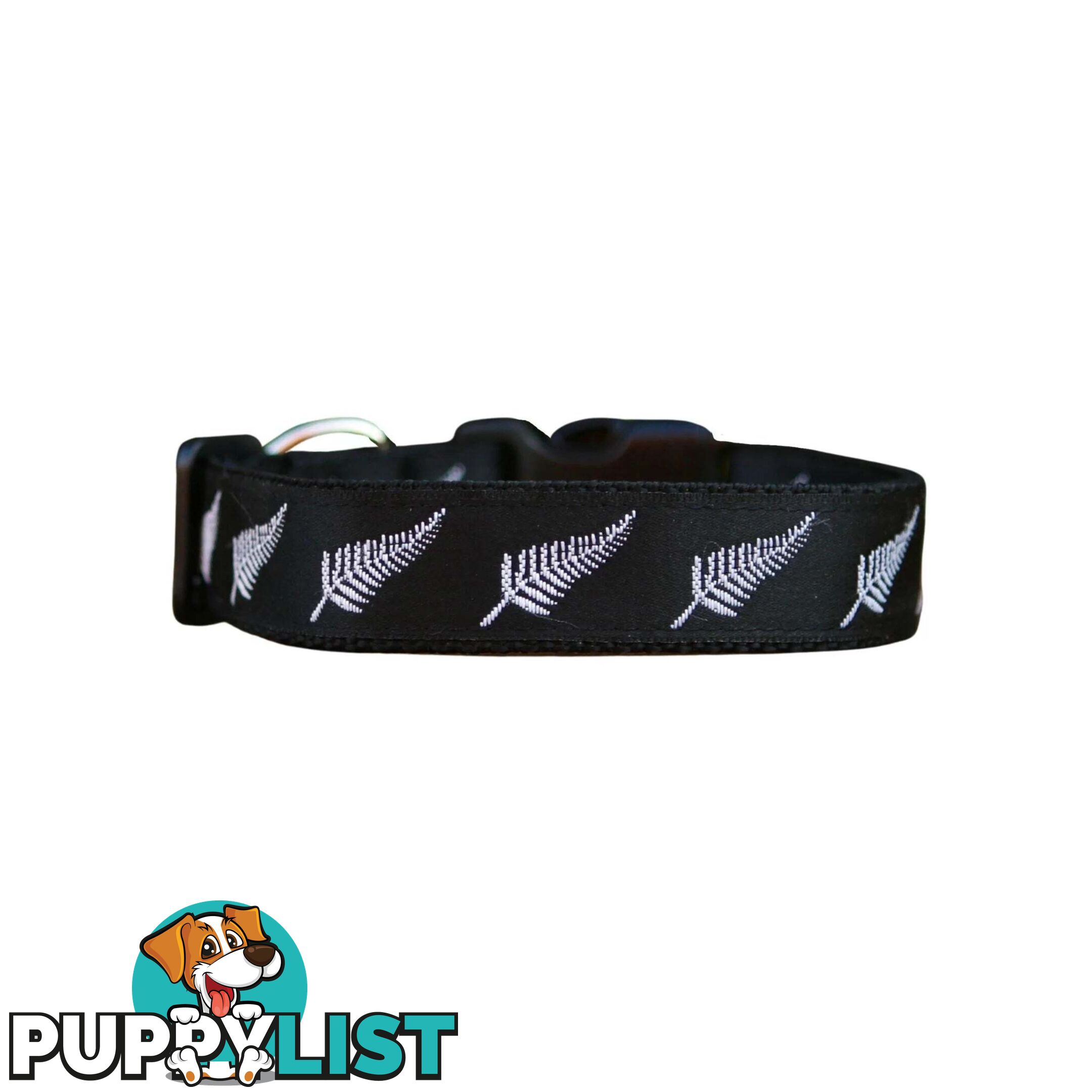 Silver Ferns Dog Collar - New Zealand - Hand Made by The Bark Side - TBSSILSML