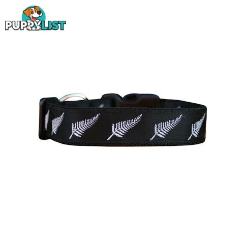 Silver Ferns Dog Collar - New Zealand - Hand Made by The Bark Side - TBSSILSML