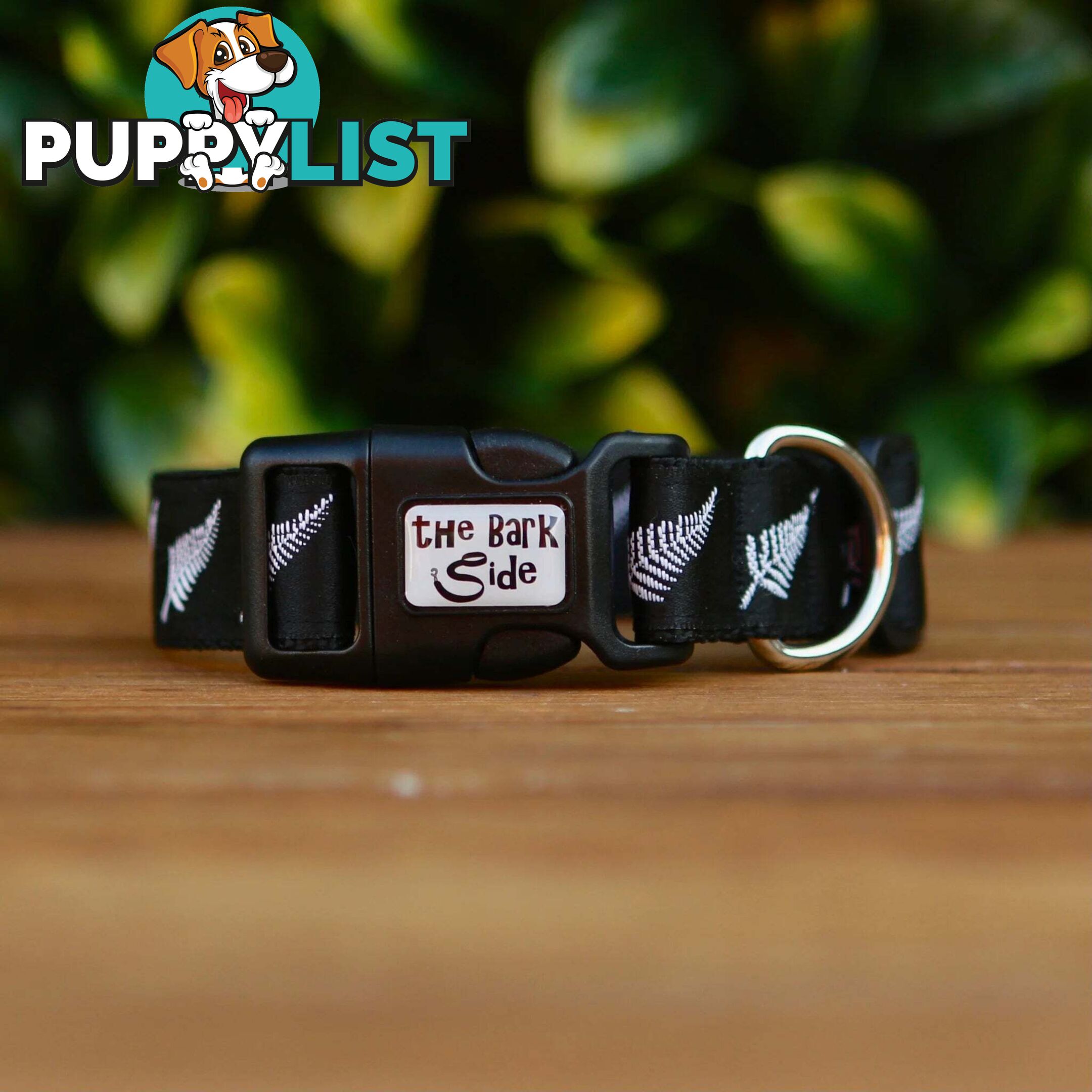 Silver Ferns Dog Collar - New Zealand - Hand Made by The Bark Side - TBSSILSML