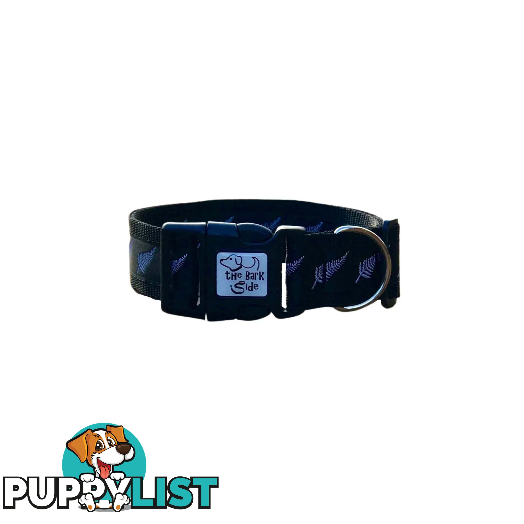 Silver Ferns Dog Collar - New Zealand - Hand Made by The Bark Side - TBSSILSML