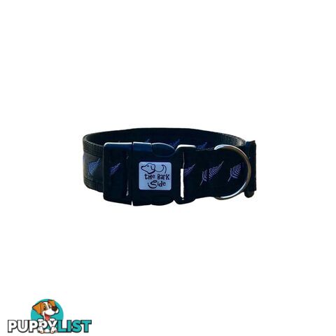 Silver Ferns Dog Collar - New Zealand - Hand Made by The Bark Side - TBSSILSML