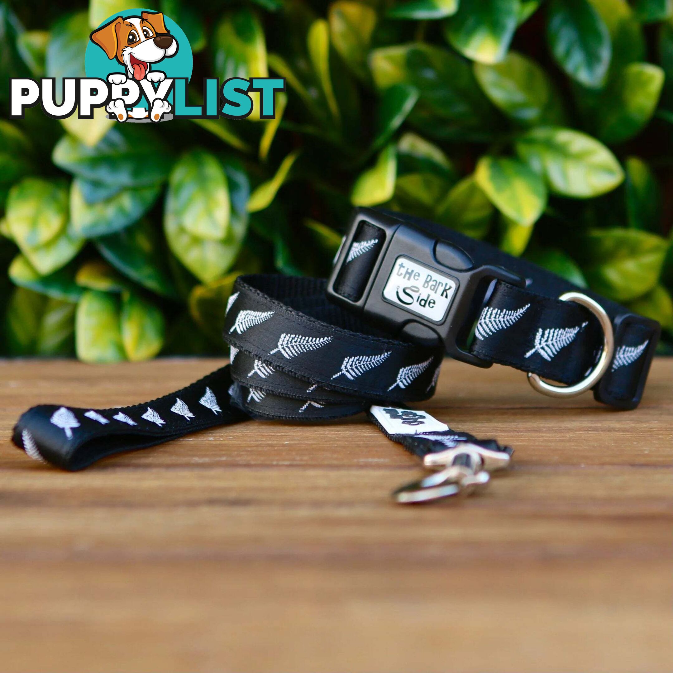 Silver Ferns Dog Collar - New Zealand - Hand Made by The Bark Side - TBSSILSML