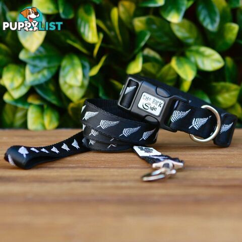 Silver Ferns Dog Collar - New Zealand - Hand Made by The Bark Side - TBSSILSML