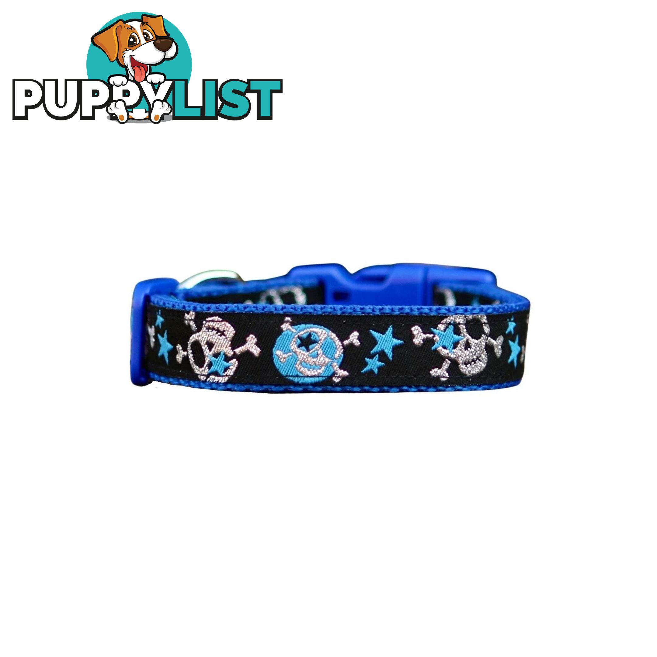 Skulls & Stars Dog Collar - Hand Made by The Bark Side - TBSSKUMEDPNK