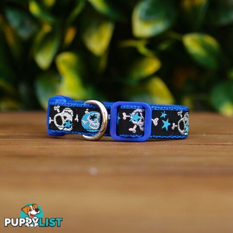 Skulls & Stars Dog Collar - Hand Made by The Bark Side - TBSSKUMEDPNK