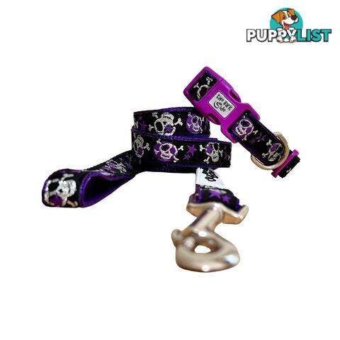 Skulls & Stars Dog Collar - Hand Made by The Bark Side - TBSSKUMEDPNK