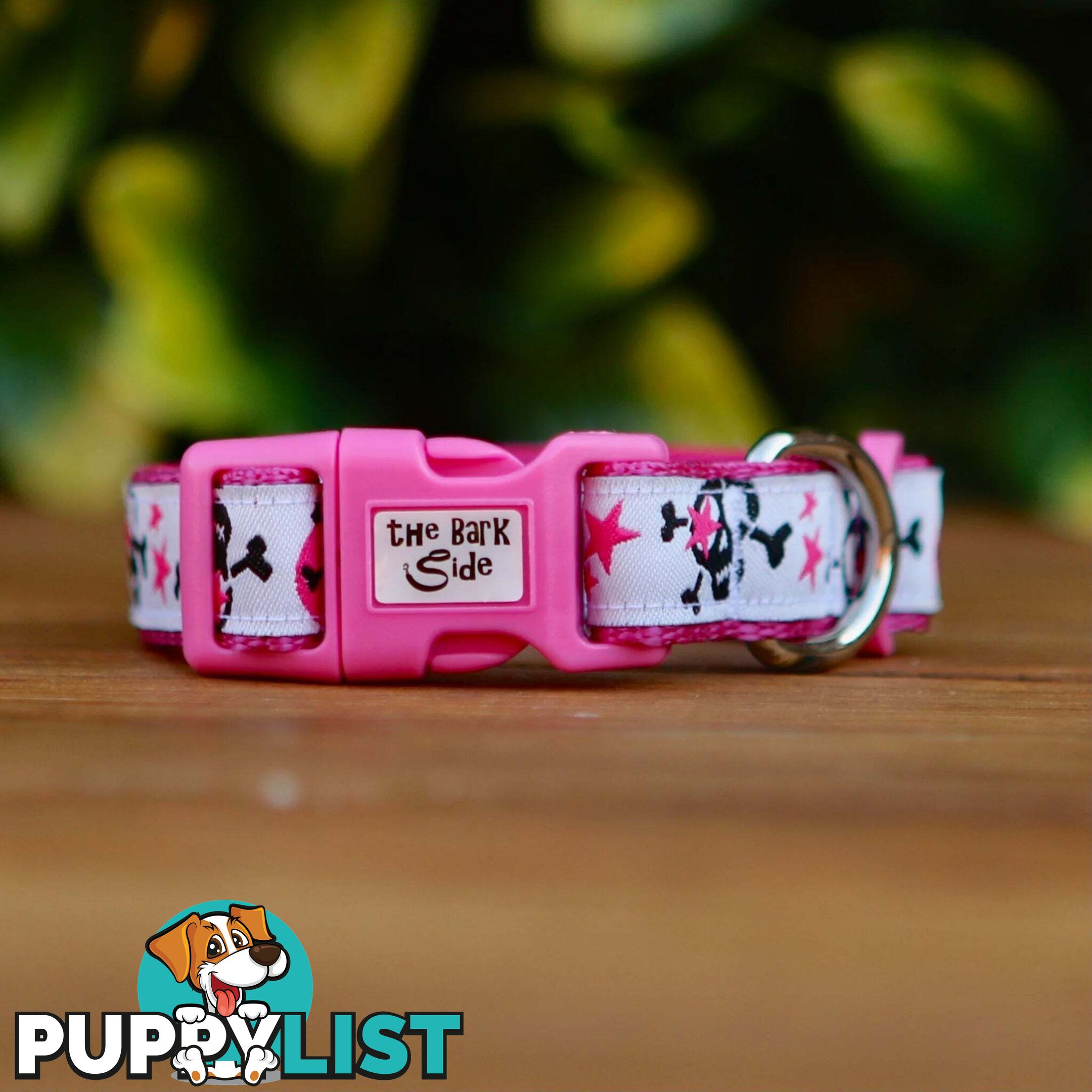 Skulls & Stars Dog Collar - Hand Made by The Bark Side - TBSSKUMEDPNK