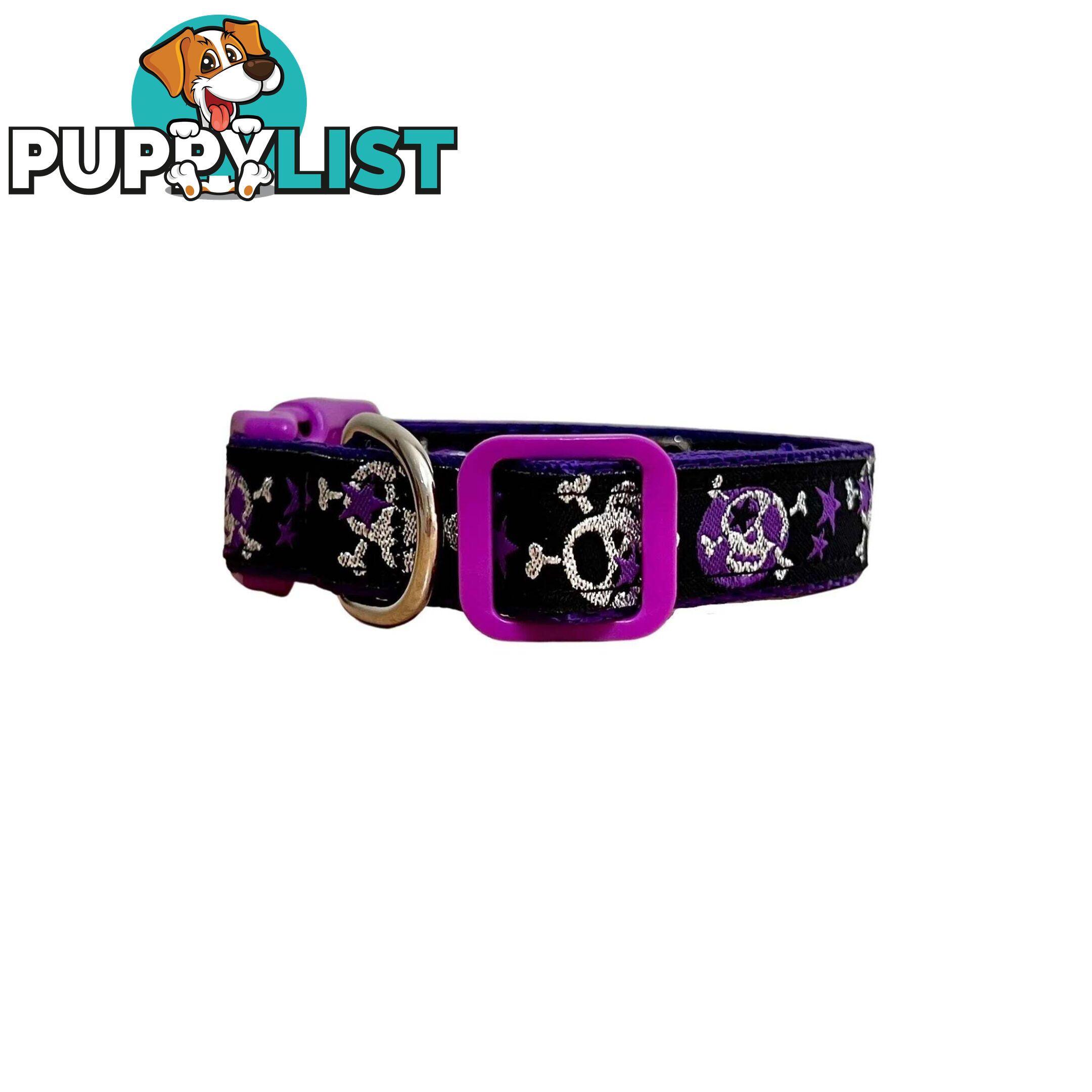 Skulls & Stars Dog Collar - Hand Made by The Bark Side - TBSSKUMEDPNK