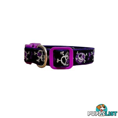 Skulls & Stars Dog Collar - Hand Made by The Bark Side - TBSSKUMEDPNK