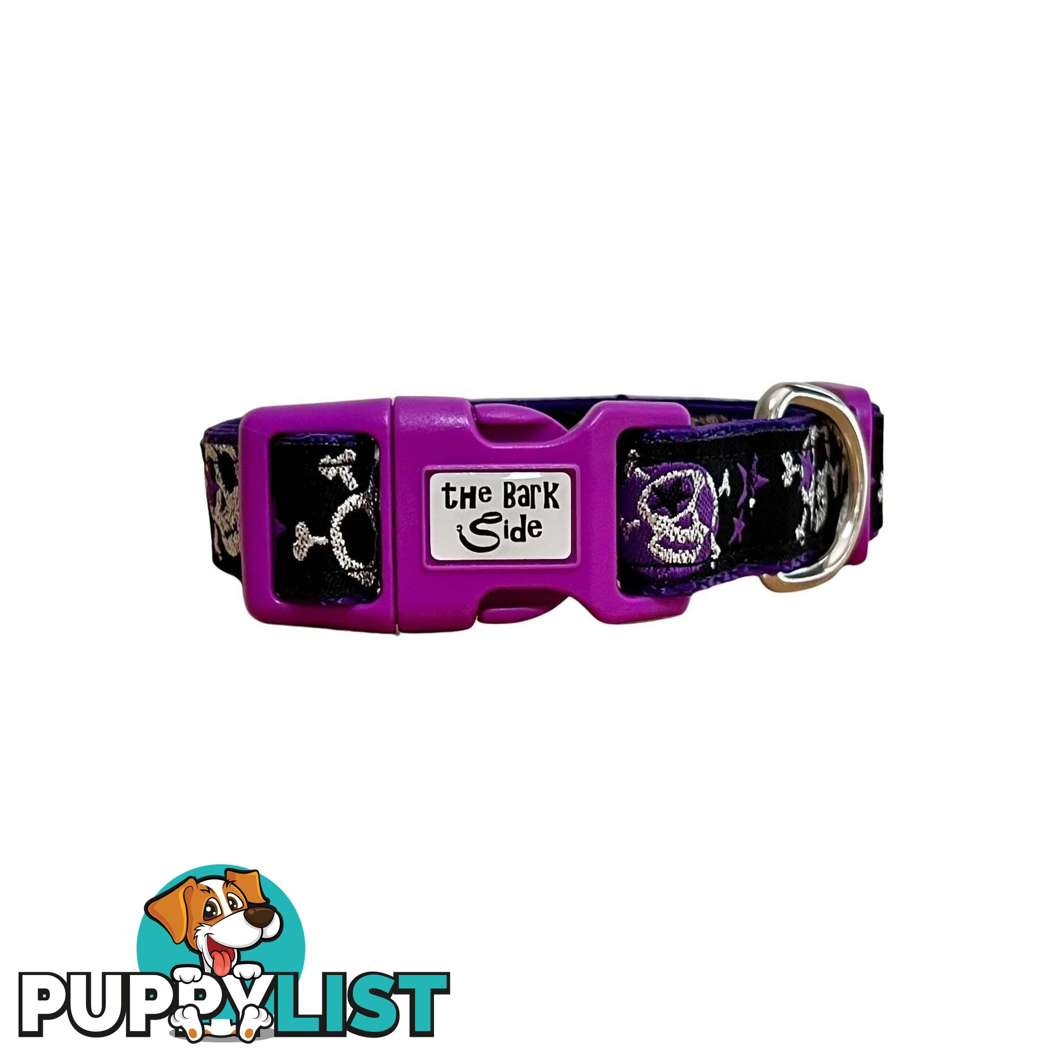 Skulls & Stars Dog Collar - Hand Made by The Bark Side - TBSSKUMEDPNK