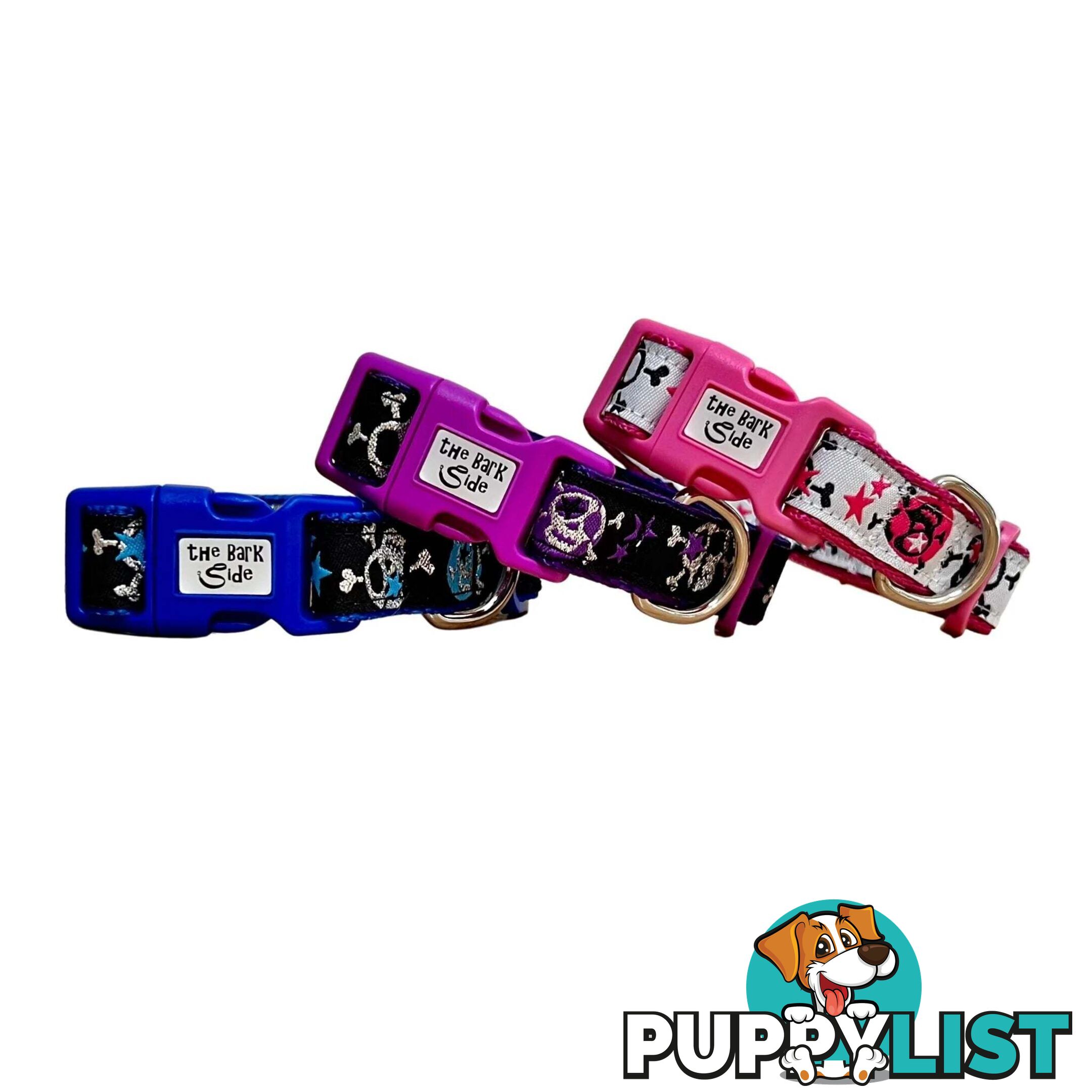Skulls & Stars Dog Collar - Hand Made by The Bark Side - TBSSKUMEDPNK