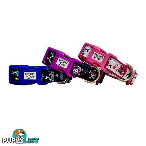 Skulls & Stars Dog Collar - Hand Made by The Bark Side - TBSSKUMEDPNK