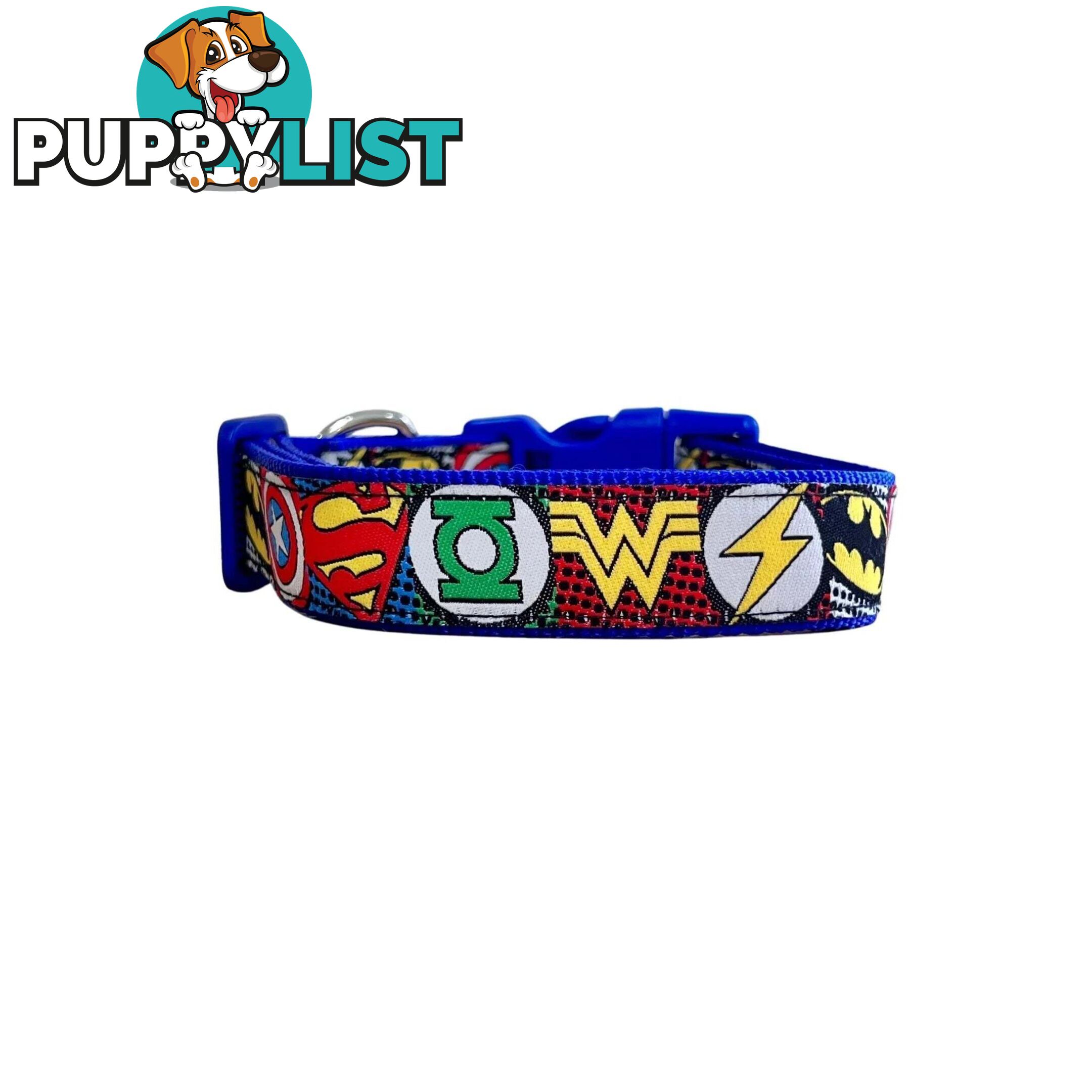 Superhero Dog Collar - Hand Made by The Bark Side - TBSHEROMEDBLU