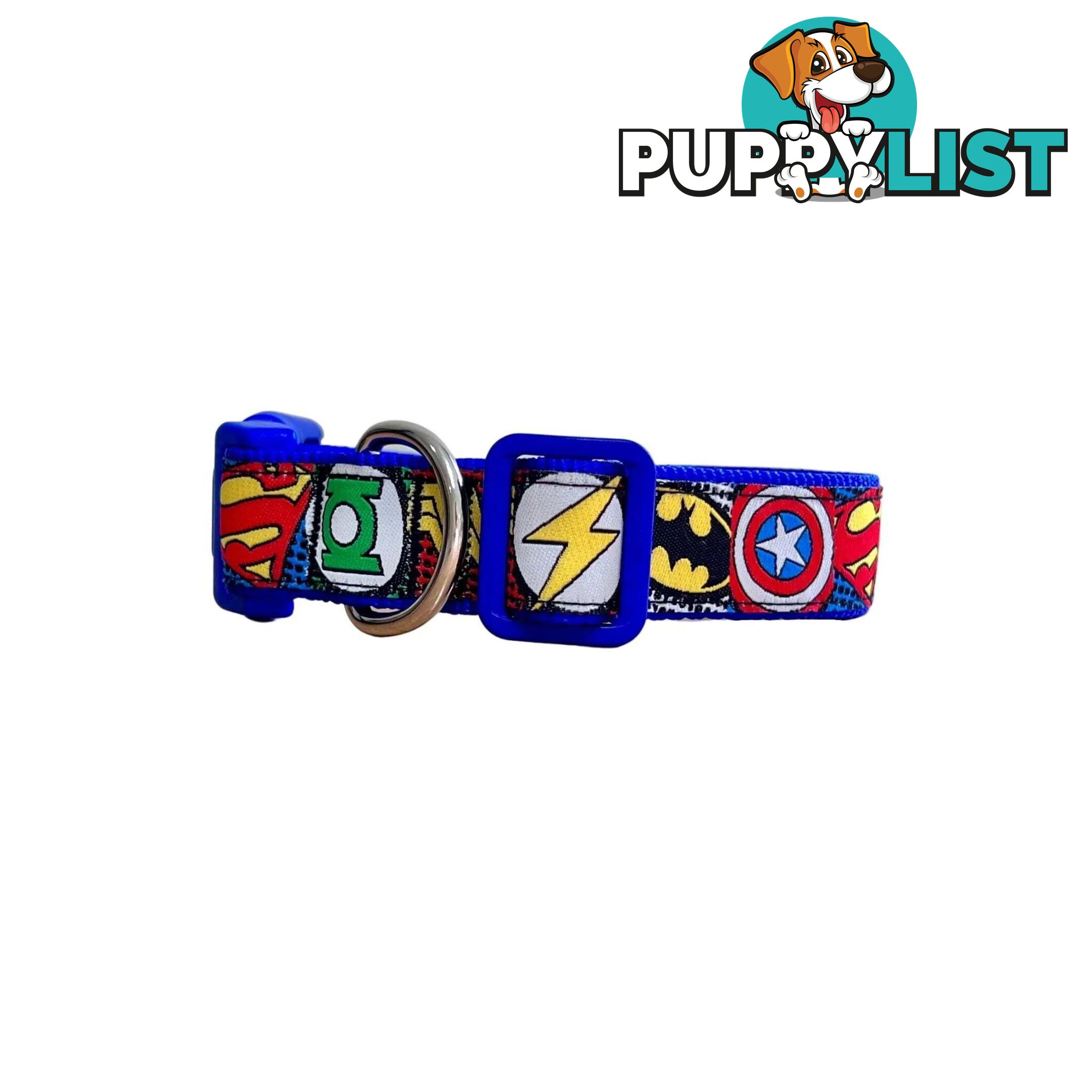 Superhero Dog Collar - Hand Made by The Bark Side - TBSHEROMEDBLU
