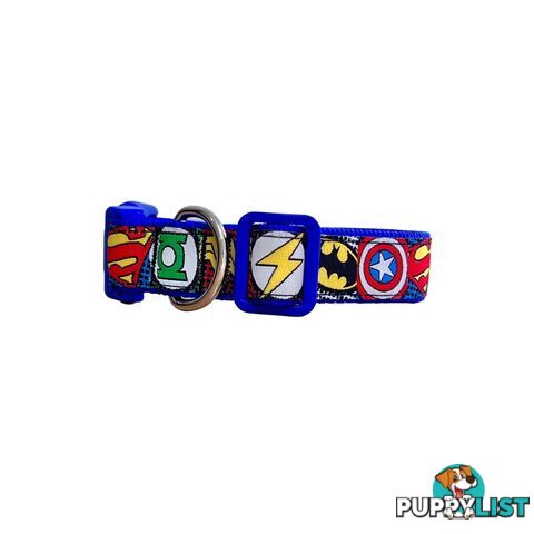 Superhero Dog Collar - Hand Made by The Bark Side - TBSHEROMEDBLU