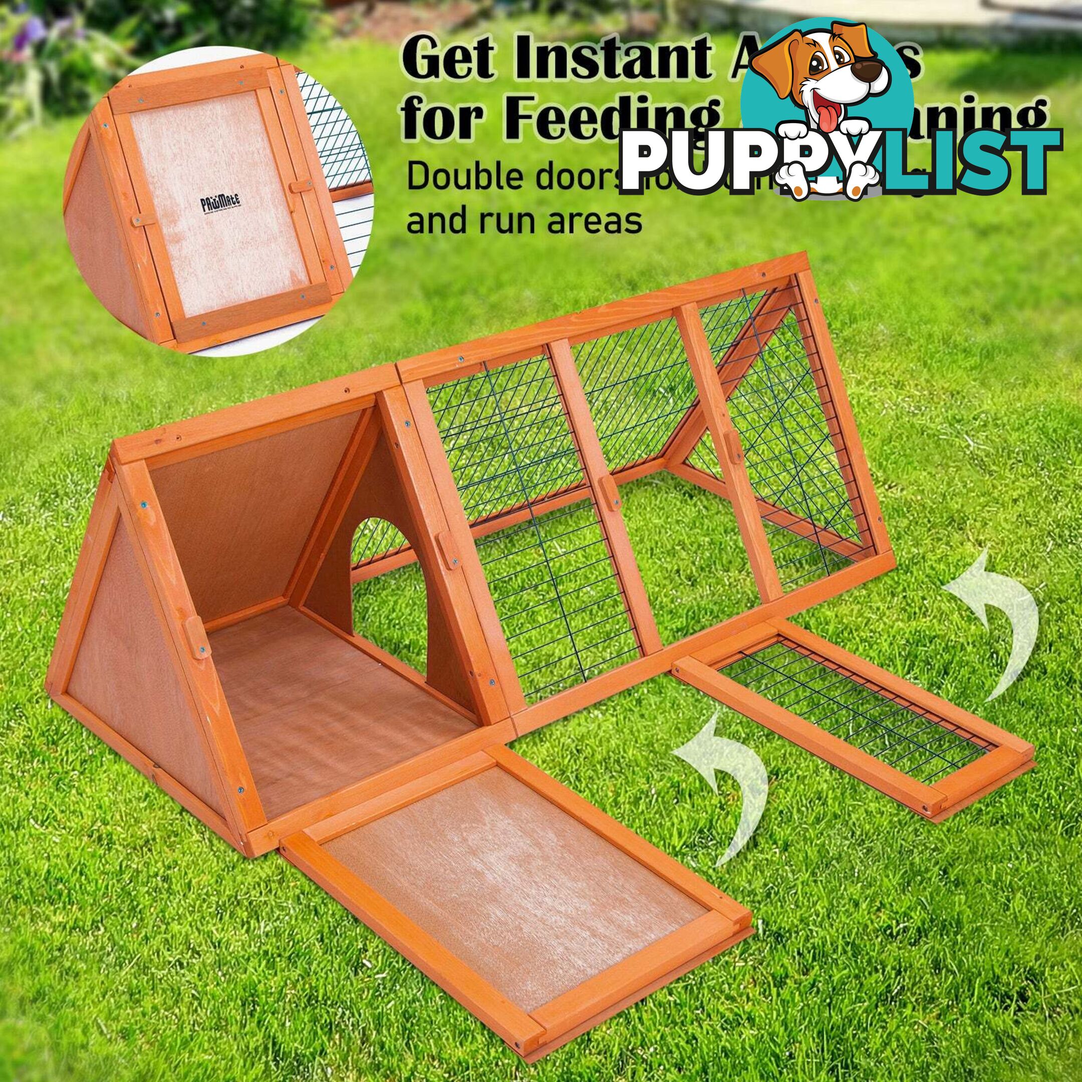 Rabbit Hutch Chicken Coop 118 x 50 x 45cm Triangle Cage Run Ester - V274-PET-RH1480S