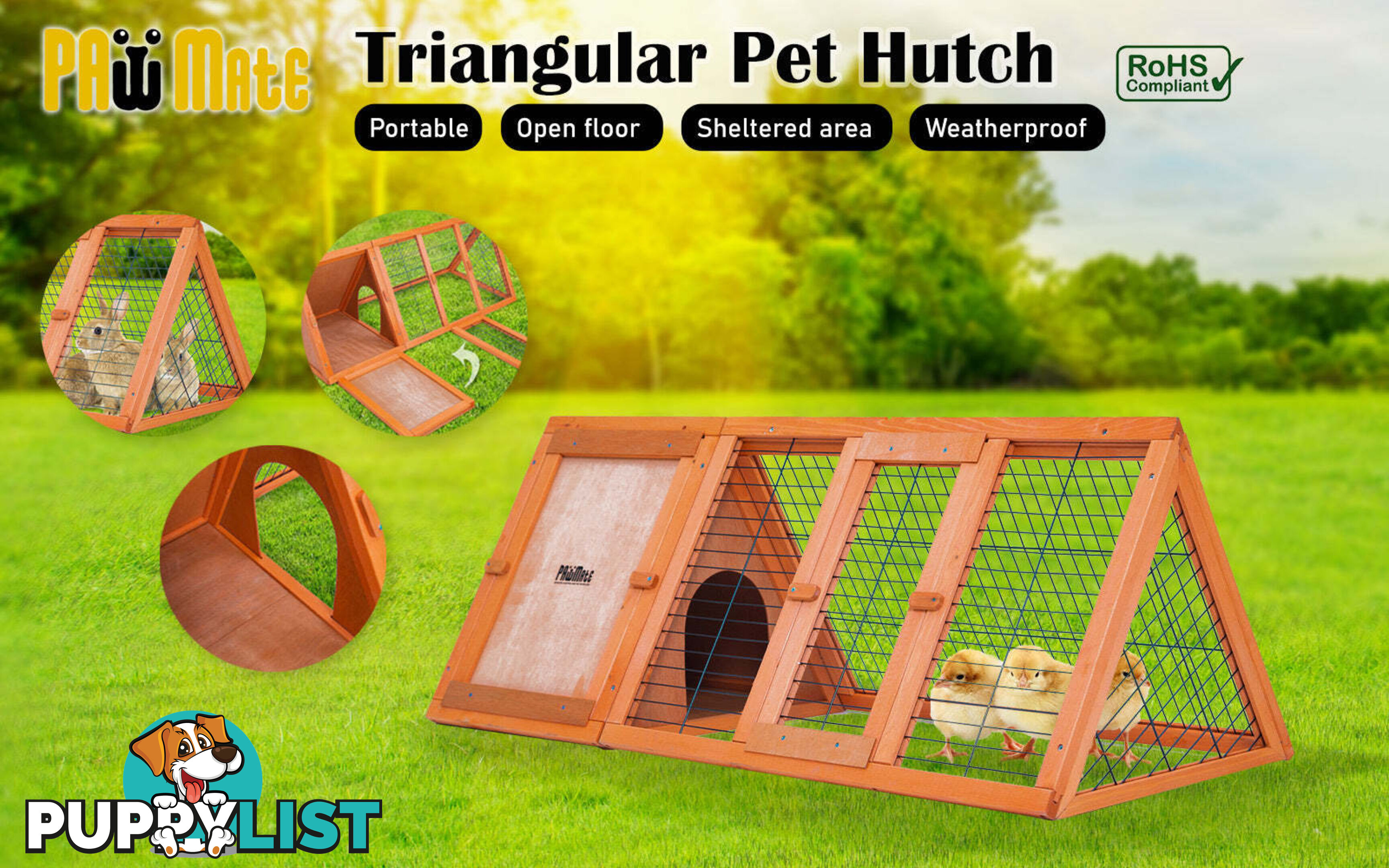 Rabbit Hutch Chicken Coop 118 x 50 x 45cm Triangle Cage Run Ester - V274-PET-RH1480S