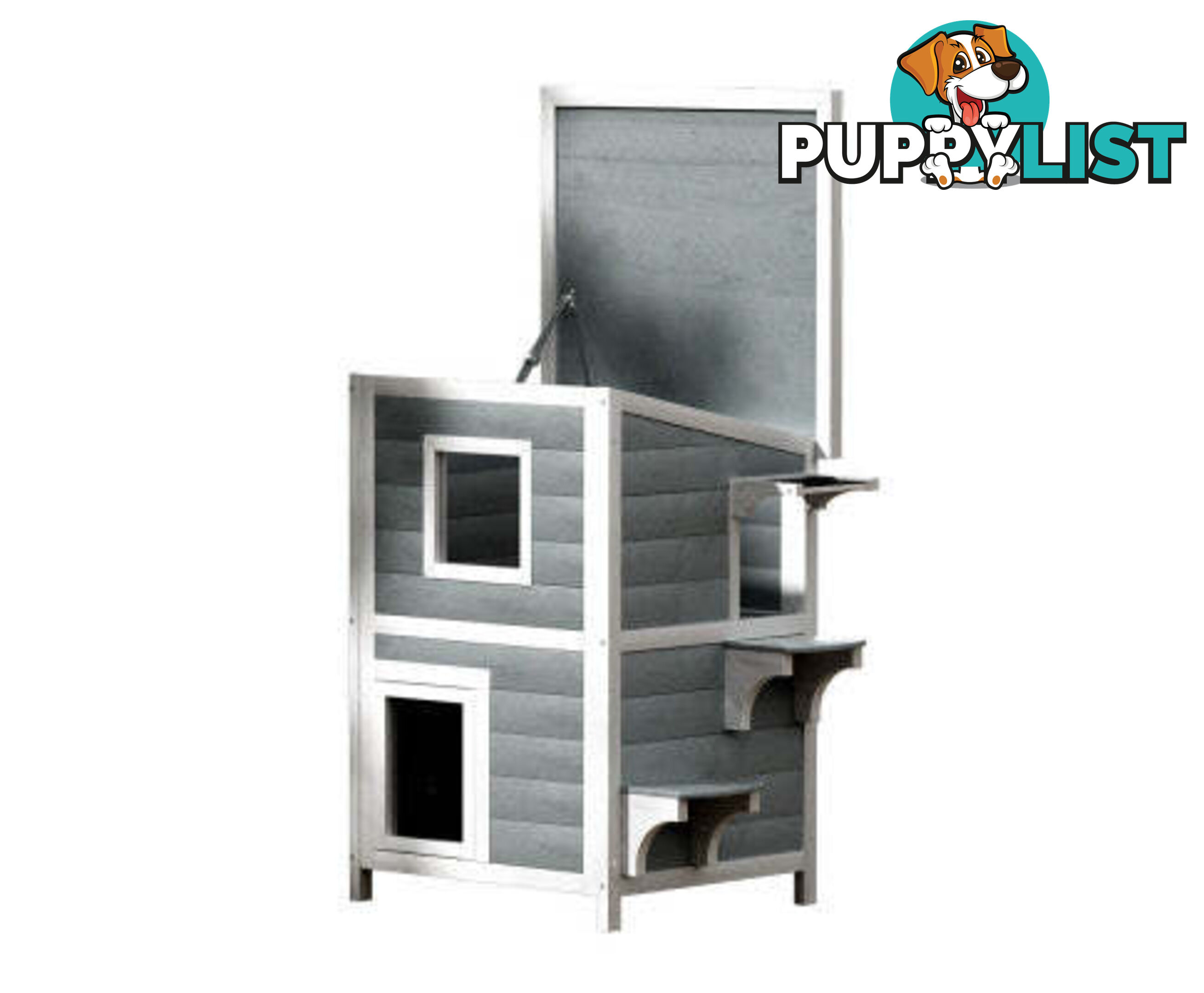 i.Pet Cat House Outdoor Shelter 56cm x 52cm x 82cm Rabbit Hutch Wooden Condo Small Dog Pet Enclosure - PET-CH-81-GR