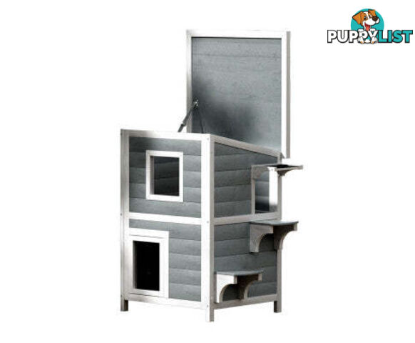 i.Pet Cat House Outdoor Shelter 56cm x 52cm x 82cm Rabbit Hutch Wooden Condo Small Dog Pet Enclosure - PET-CH-81-GR