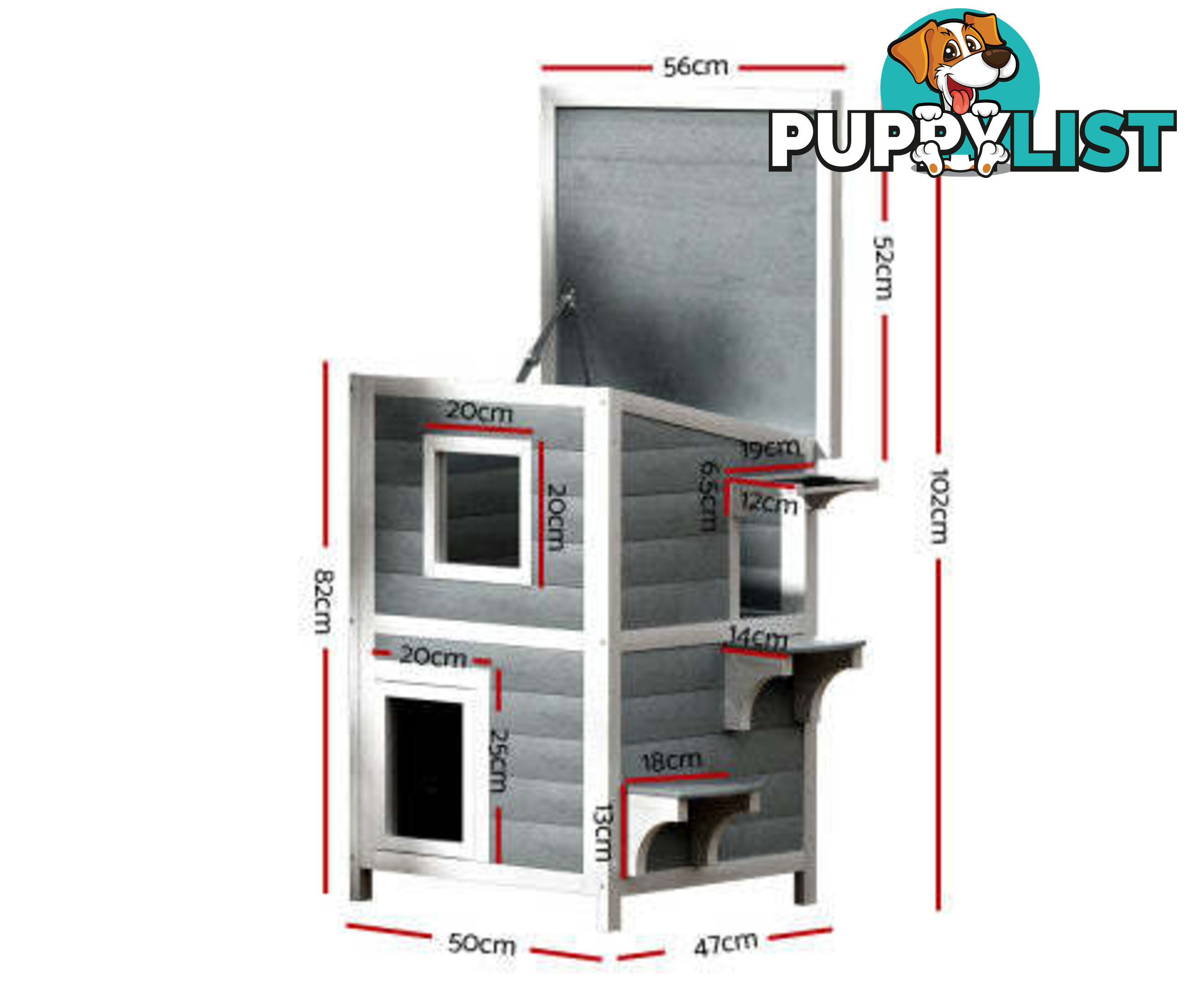 i.Pet Cat House Outdoor Shelter 56cm x 52cm x 82cm Rabbit Hutch Wooden Condo Small Dog Pet Enclosure - PET-CH-81-GR